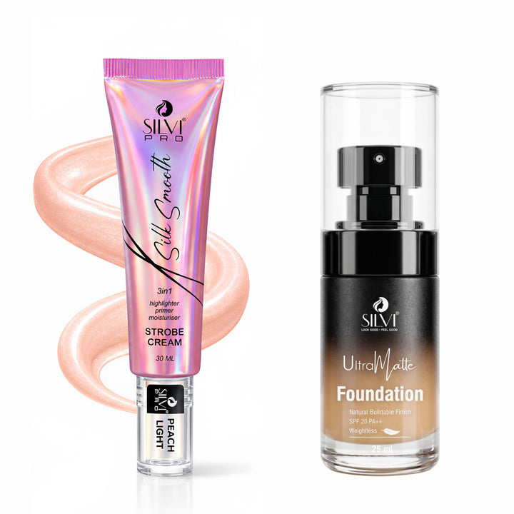 Strobe Cream & Ultra Matte Foundation Combo - Golden Light & Classic Ivory