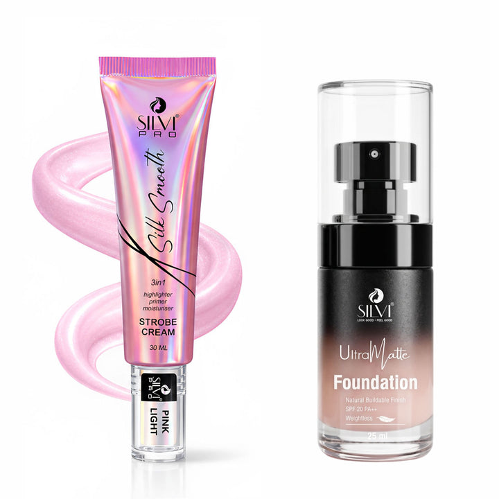 Strobe Cream & Ultra Matte Foundation Combo - Pink Light & Rose Fair